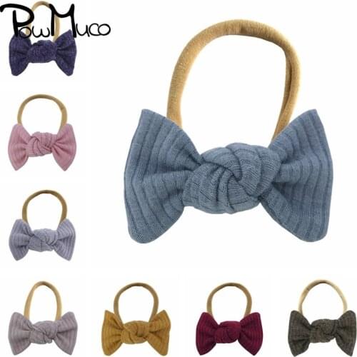 Powmuco Infant Soft Skin-friendly Cotton Bowknot Hairband Solid Color Striped Bows Nylon Headband Hair Accessories Birthday Gift
