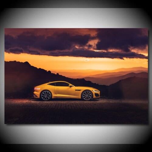 Roadster Jaguar F-TYPE R Coupe Yellow Sportscar Wallpaper Supercar Posters Canvas Print Paintings Wall Art for Living Room Decor