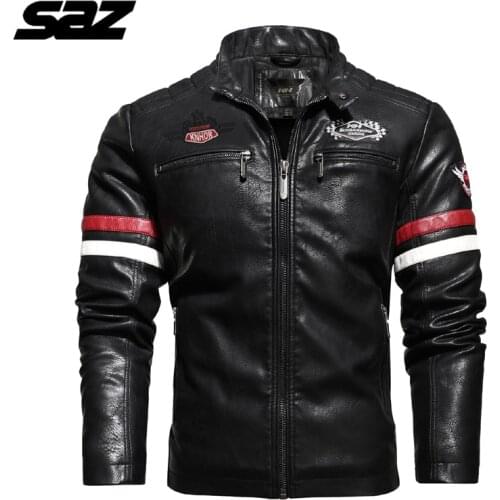 Saz Men Casual Leather Jacket 2020 Fashion Tops Bomber Jacket Coat Mens High Quality Jacket