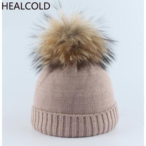 Winter Hat For Children Baby Wool Beanies Girls Knitted Warm Hats Real Fur Pompom Hat Kids Boy 2019