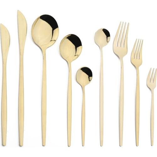 JANKNG Champagne Gold Dinnerware Stainelss Steel Cutlery Flatware Set Silverware Fork Spoon Knives Dessert Wedding Tableware Set