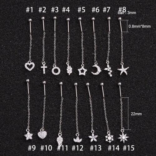 1Pc Silver Stainless Steel Ladies Piercing Jewellery Moon Cartilage Long Chain Tragus Helix Dangle Earring Body Jewelry Gift