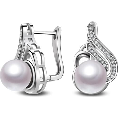 925 Sterling Silver Crystal Pearl Earrings For Women Fashion Luxury Cubic Zirconia Paved Wedding Earring Jewelry Accessory Girls