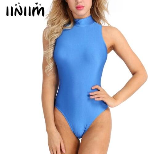 Womens Adult One-piece Swimsuits Sleeveless Stretch High Cut Teddies Gymnastics Skinny Bodysuit for Sexy Clubwear Costumes