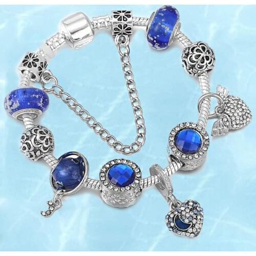 BRACE CODE NEW Blue Starry Sky Angel Wings Charm Ladies Bracelet DIY Stars And Moon Accessories Women Bracelet Gift Wholesale