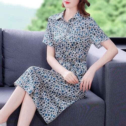 COIGARSAM Women Long Dress Summer 2021 New Casual Short Sleeve Turn-down Collar Blue Dresses Traf Vestidos Robe