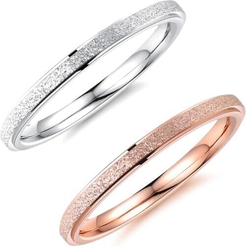 Fashion Simple Women Ring 2mm Stainless Steel Rose Gold Color Wedding Engagement Jewelry Gift