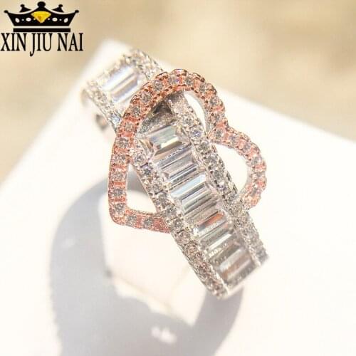 Rose Gold Color Heart Eternity Ring Luxury Zircon Stone Engagement Ring Promise Wedding Rings For nickles women Fashion Jewelry