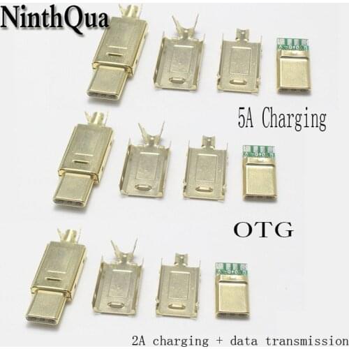 1/2/5sets Gold-plated Welded Wire Type C Quick Charging Data OTG DIY Assembled usb Male Plug Connector for phone Keyboard PC LED