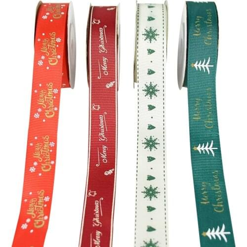 1Roll Christmas Ribbon Xmas Tree Snowflake Print Polyester Ribbons Merry Christmas Gift Wrapping Supplies Home DIY Sewing Fabric