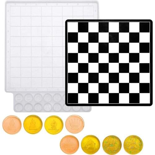 1Pcs Chess Board Silicone Mold Chess Pieces Checkers Checkerboard Making Crystal Epoxy Resin Mould DIY Craft Handmade