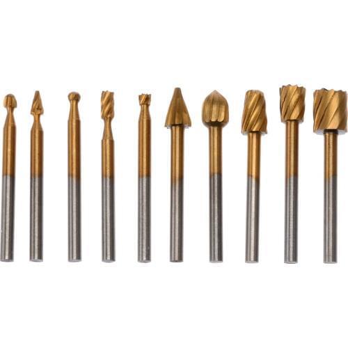 10pcs 3mm Metal Titanium Burrs Milling Cutter Rotary Files Woodworking Engraving Milling Cutter Machine Tools