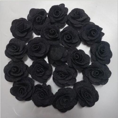 200Pieces/Bag Black Rose Handmade 2.5/3.5cm Fabric Rose Cotton Cloth Flowers Hand DIY Wedding Bouquet Flower Hair Accessories