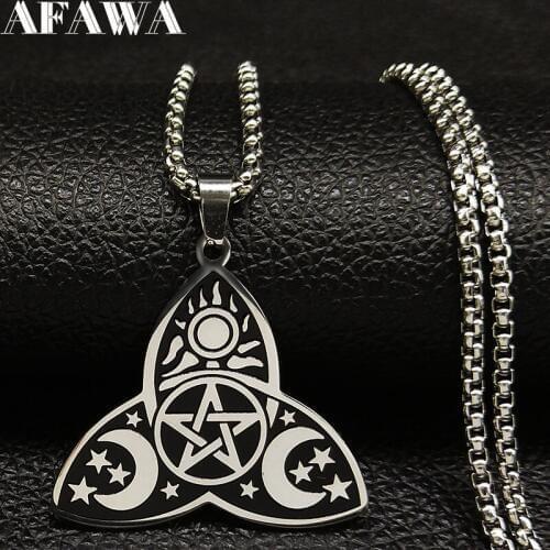 2021 Sun Star Moon Stainless Steel Chain Necklace Women Black Silver Color Witchcraft Necklaces Jewellery collier femme N186723