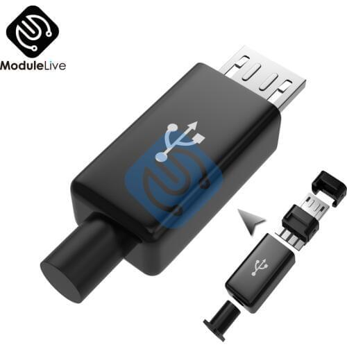 5Pcs Micro USB Male Plug Connector DIY Kit with Covers Black