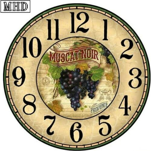 5d full square & round diamond painting clock grape icon diamond mosaic landscape 3d diamond embroidery wall sticker 20x20cm