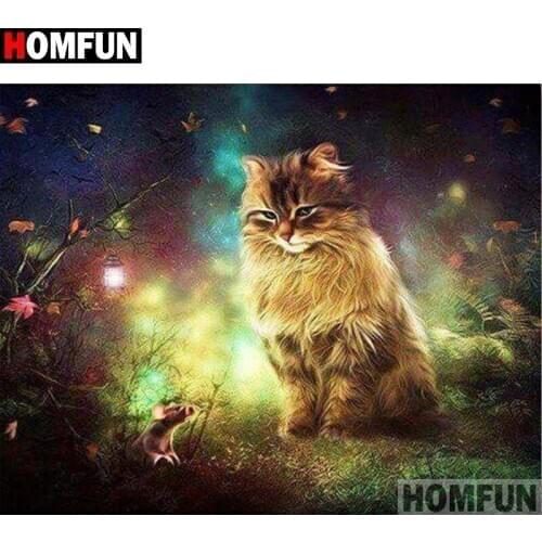 HOMFUN Full Square/Round Drill 5D DIY Diamond Painting "Animal cat mouse" 3D Diamond Embroidery Cross Stitch Home Decor A19033