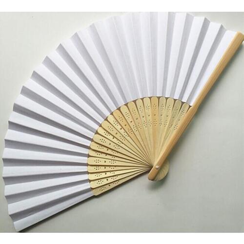 Free Shipping 100 pcs/lot 21 cm Wedding White color Paper Hand Fan Wedding Party Decoration Promotion Favor