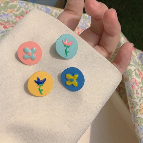 Bohemian Flower Stud Earrings for Women Korean Asymmetric Metal Cute Boho Earring Geometric Party Fashion Jewelry Wholesale Gift