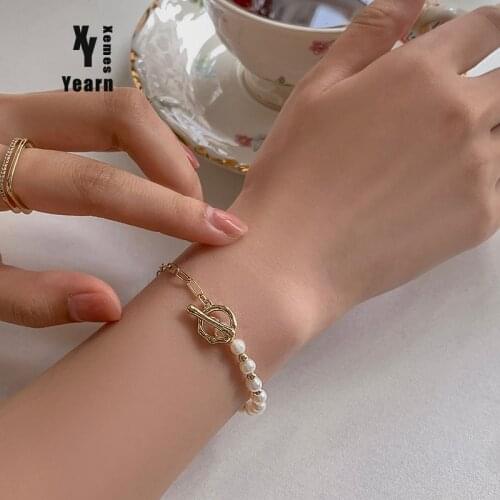 2021 Natural Freshwater Pearl Metal Bracelets For Woman Elegant Baroque Jewelry Girls Fashion Accessories Simple Bracelet