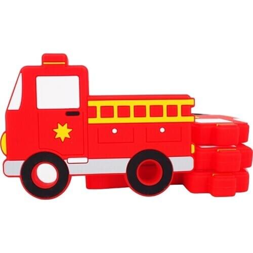Chenkai 10PCS Fire Truck Shape Silicone Baby Teether BPA Free Sensory Nursing Pacifier DIY Infant Necklace Pendant Teething Toys