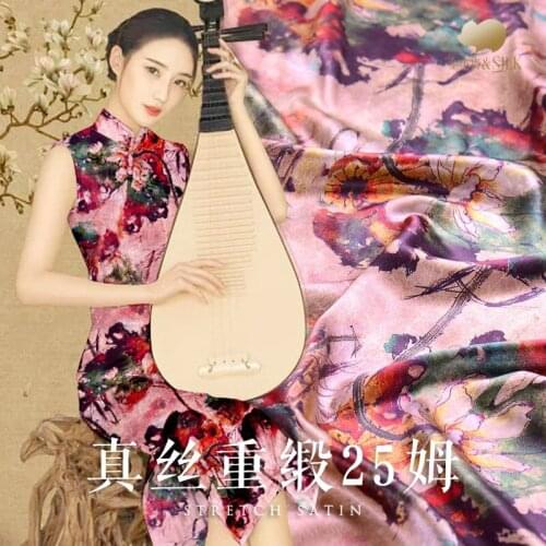Digital inkjet silk heavy satin fabric 25 mm gloss clothing dress chinese silk fabric wholesale silk cloth 114cm
