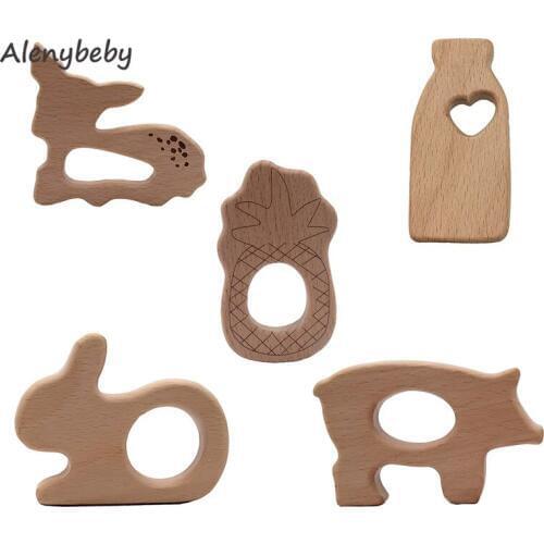 Wooden Sika Deer Teether Toy for Baby Safe Breastfeeding Necklace Wooden Chewing Training Toddler Unwaxed Baby Teether
