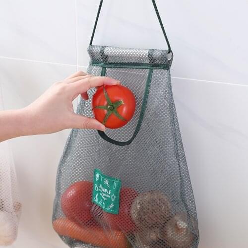 Home Vegetable Hanging Storage Bag Hollow Breathable Reusable Mesh Bag Kitchen Garlic Onion Vegetable Sorting Bag Mesh Pocket