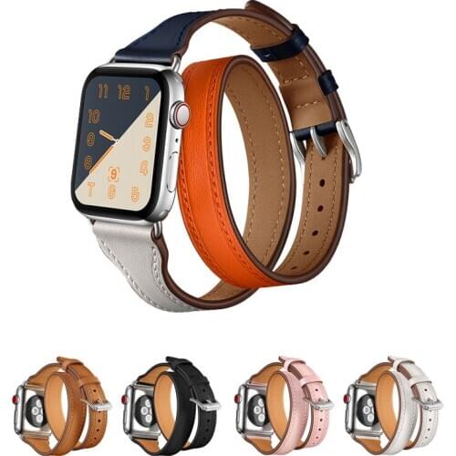 Double Tour strap for apple watch band 44mm 40mm 42mm 38mm Genuine Leather watchband for iwatch bracelet series 6/5/4/3/2/SE