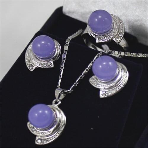 FYS013 silver color 10MM Sea shell Pearl/jadestone Stud earring Peadant Ring Gift Set free Chain necklace