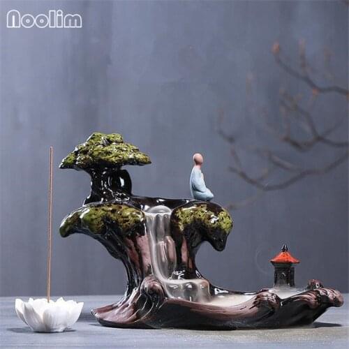 Ceramic Backflow Incense Burner Micro Landscape Ornaments Home Decor Waterfall Aromatherapy Censer Lotus Incense Stick Holder