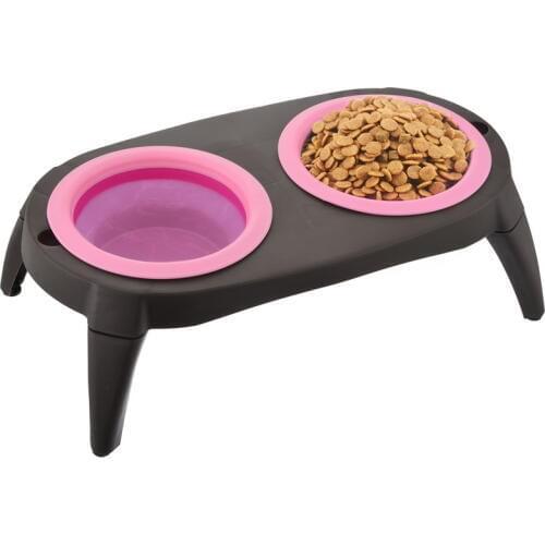 Sunlynn Double Adjustable Height Feeder ,Single Elevated Fold Pet Bowl ,Dog Cat Like Bowl Placemat