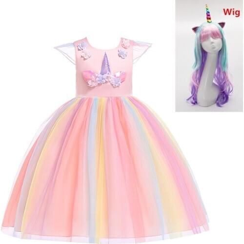 Pretty Girls Unicorn Dress Pastel Childrens day Princess Girls Birthday Party Dress Children Kids Halloween Unicorn clothing