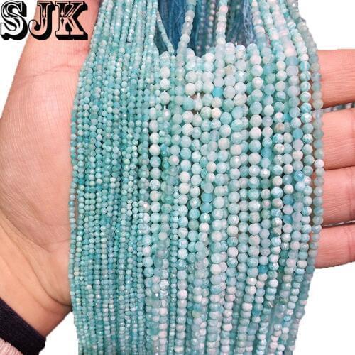 Natural Stone Faceted AAA Russian Amazonite Round Beads 2/3/4mm Section Loose Beads For Jewelry Making DIY Necklace Earring