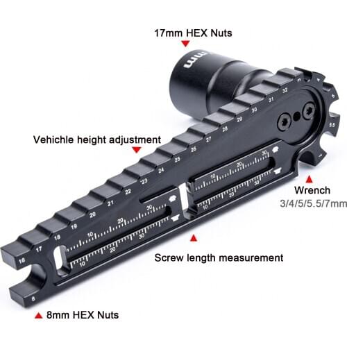 Multifunction 17mm 8mm HEX Nuts Installation Tool Vehicle Height adjustment wrench Screw length measurement for RC Car