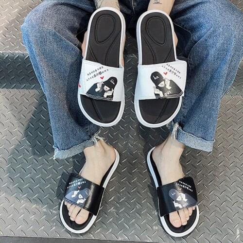 2021 Summer New Home Slippers Mens Flip-flops Ladies Thick-soled Printed Sandals Trend Outdoor Beach Shoes