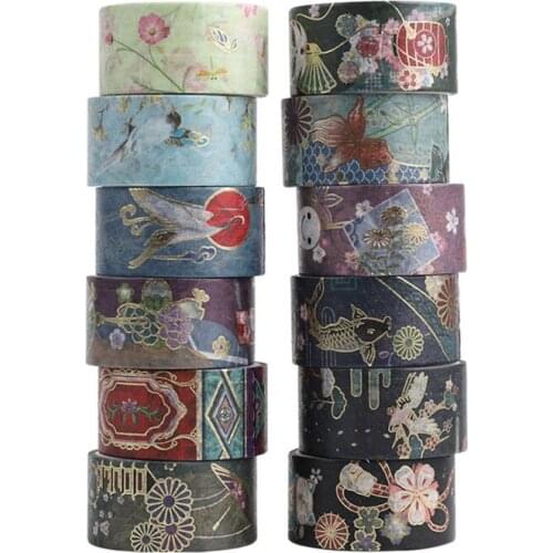 10Rolls Japanese Style Bronzing Masking Paper Tape Set DIY Hand Account Sticker For Scrapbook Journal Decoration Material