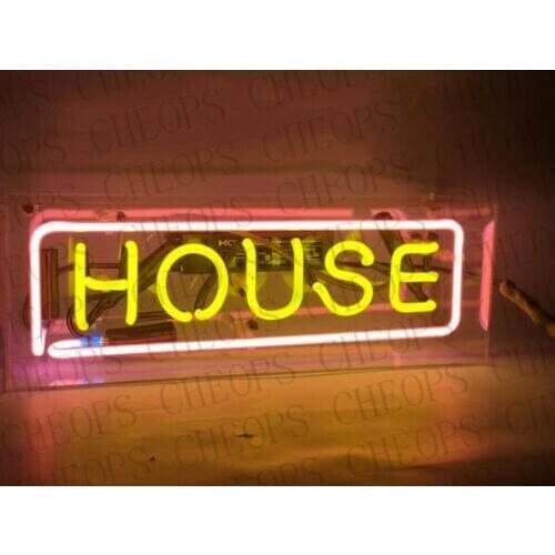 New House Acrylic Box Gift Neon Signs Real Glass Tube Beer Bar Pub Bedroom Wall Homeroom Girlsroom Party Decor Lamp 14"x5"
