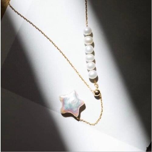 New Product 925 Sterling Silver Natural Star Baroque Pearl Fine Jewelry Pendant With Necklace Women Gift
