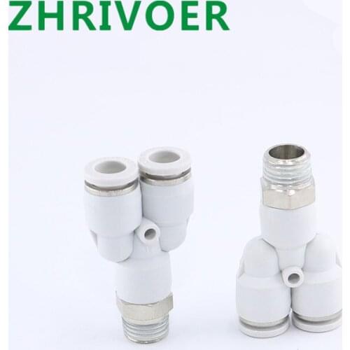 OD 4 6 8 10 12mm - M5 1/8'' 1/4'' 3/8'' 1/2'' PX White Y-type Three-Way Plastic Copper Quick-Plug Joint Tracheal Connector