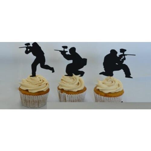 Paintball game Silhouette Cupcake Toppers sports event Party Picks baby shower wedding birthday toothpicks decor