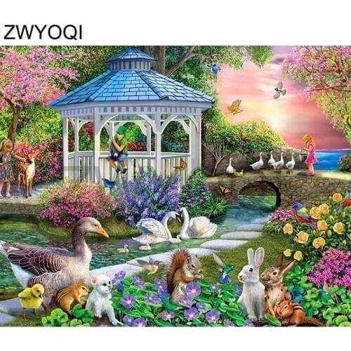 Full Square Diamond mosaic Garden duck swan rabbit deer Full Round Diamond embroidery animal 5DDIY Diamond painting Cross stitch