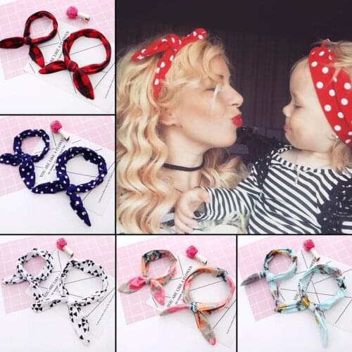 2PCS/Set Mom Mother & Baby Headband baby girl Bow hair band Mom Daughter Rabbit Ears Turban Parent-Child Print hair Accessories