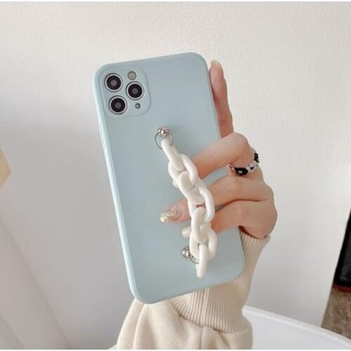 Simple Solid Color Chain Phone Case for iPhone 12 Pro MAX 12 mini 11 Pro MAX XR XS MAX 7/8 Plus SE 2020 Soft Protective Cover