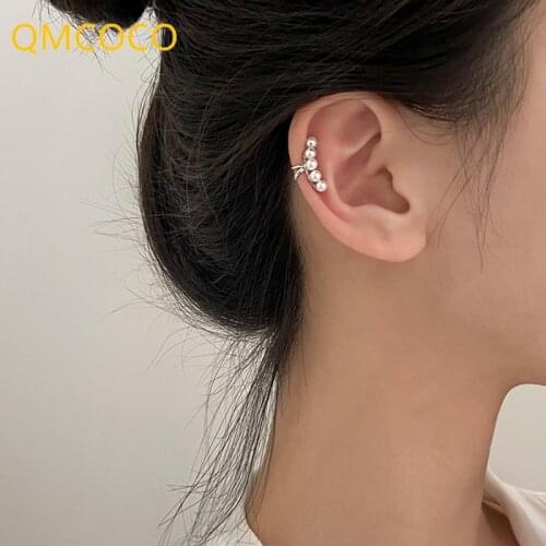 QMCOCO 925 Silver Pearls Ear Bone Clip Simple Temperament Without Ear Holes For Women Simple Personality Jewelry Accessories