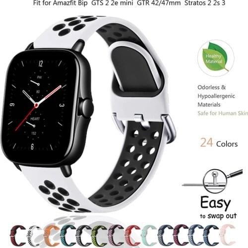 20mm 22mm Silicone Strap for Amazfit bip lite/GTS 2 2e mini/GTR 47mm 42mm 2/2e Watchband for amazfit pace stratos 2/2s Bracelet