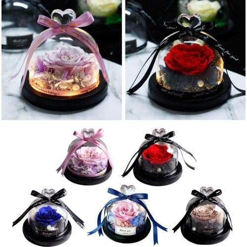Romantic Preserved Rose Glass Dome Valentine Gift Flower W/ LED Khaki