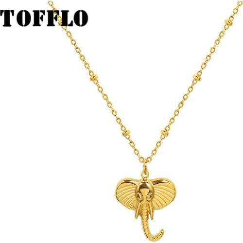 TOFFLO Stainless Steel Jewelry Elephant Pendant Mini Necklace Womens Fashion Clavicle Chain BSP1017