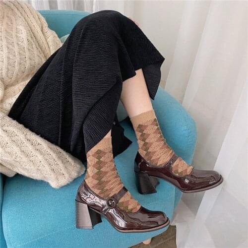 Patent Leather Mary Jane Shoes for Women 2021 Autumn Chunky High Ankle Strap Pumps Woman Thick Bottom Wedding Formal Dress Shoes