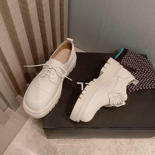 QZYERAI Brand New Style Women Fashion Round Head Womens Shoes Leather Cowhide Leisure Shoes Pumps Shoes Women Heels